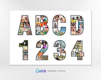 Letters & Numbers Photo Collage Template, Alphabet Photo Collage, Number Photo Collage, Letters Photo Collage, Storyboard Memorial, Canva