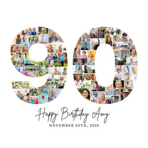 90. Geburtstag Foto-Collagen Vorlage, Nummer 90 Collage, 90er Collage, Benutzerdefiniertes Geschenk für Sie, 90. Geburtstag, Nummer Collage, Canva Vorlage