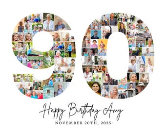 90th Birthday Photo Collage Template, Number 90 Collage, 90th Collage, Custom Gift for her, 90th Birthday, Number Collage, Canva Template
