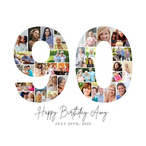 90th Birthday Photo Collage Template, Number 90 Collage, 90th Collage, Custom Gift for her, 90th Birthday, Number Collage, Canva Template
