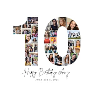 10th Birthday Photo Collage Template, Number 10 Collage, 10th Collage, Custom Gift for her, 10th Birthday, Number Collage, Canva Template