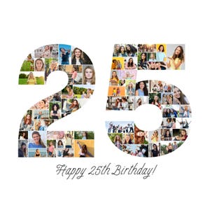 Sjabloon fotocollage 25e verjaardag, collage nummer 25, collage 25, aangepast cadeau voor haar, 25e verjaardag, collage nummer, canvassjabloon