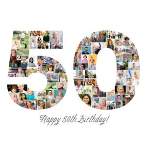50th Birthday Photo Collage Template, Number 50 Collage, 50th Collage, Custom Gift for her, 50th Birthday, Number Collage, Canva Template