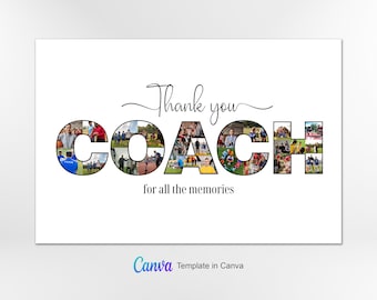 Coach Photo Collage Template, Coach Photo Collage, Coach Collage Template, Custom Gift for Coach, Sports Coach Gift, Canva Template