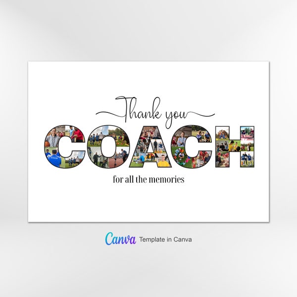 Coach Photo Collage Template, Coach Photo Collage, Coach Collage Template, Custom Gift for Coach, Sports Coach Gift, Canva Template