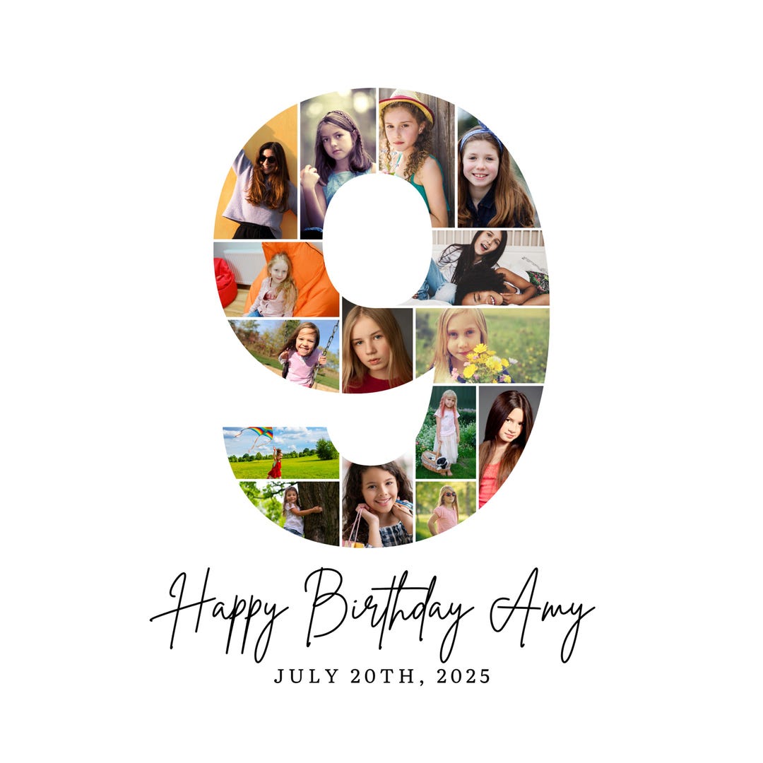 9th Birthday Photo Collage Template, Number 9 Collage, 9th Collage ...
