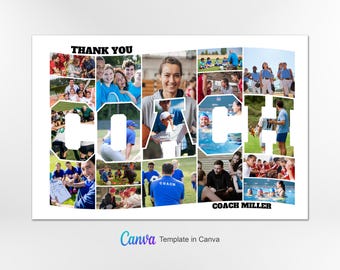Coach Photo Collage Template, Coach Photo Collage, Coach Collage Template, Custom Gift for Coach, Sports Coach Gift, Canva Template