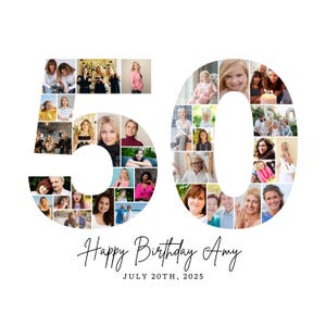50th Birthday Photo Collage Template, Number 50 Collage, 50th Collage, Custom Gift for her, 50th Birthday, Number Collage, Canva Template