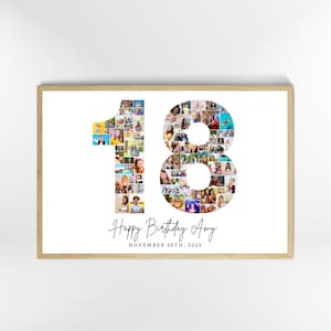 Plantilla de collage de fotos para el 18.º cumpleaños, collage del número 18, regalo personalizado para ella, collage de números, plantilla de Canva imagen 3