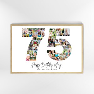 Plantilla de collage de fotos para el 75 cumpleaños, collage con el número 75, collage para el 75 cumpleaños, regalo personalizado para ella, 75 cumpleaños, collage de números, plantilla de Canva imagen 3