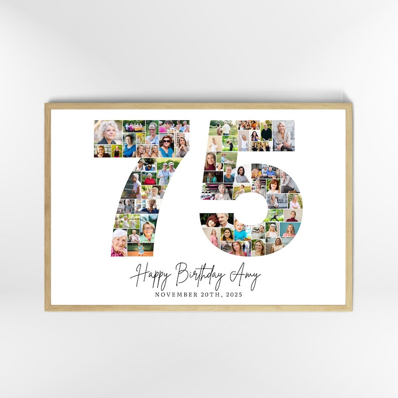 Plantilla de collage de fotos para el 75 cumpleaños, collage con el número 75, collage para el 75 cumpleaños, regalo personalizado para ella, 75 cumpleaños, collage de números, plantilla de Canva imagen 3