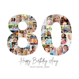 80.Geburtstag Foto Collage Vorlage, Nummer 80 Collage, 80er Collage, Benutzerdefiniertes Geschenk für Sie, 80er Geburtstag, Nummer Collage, Canva Vorlage