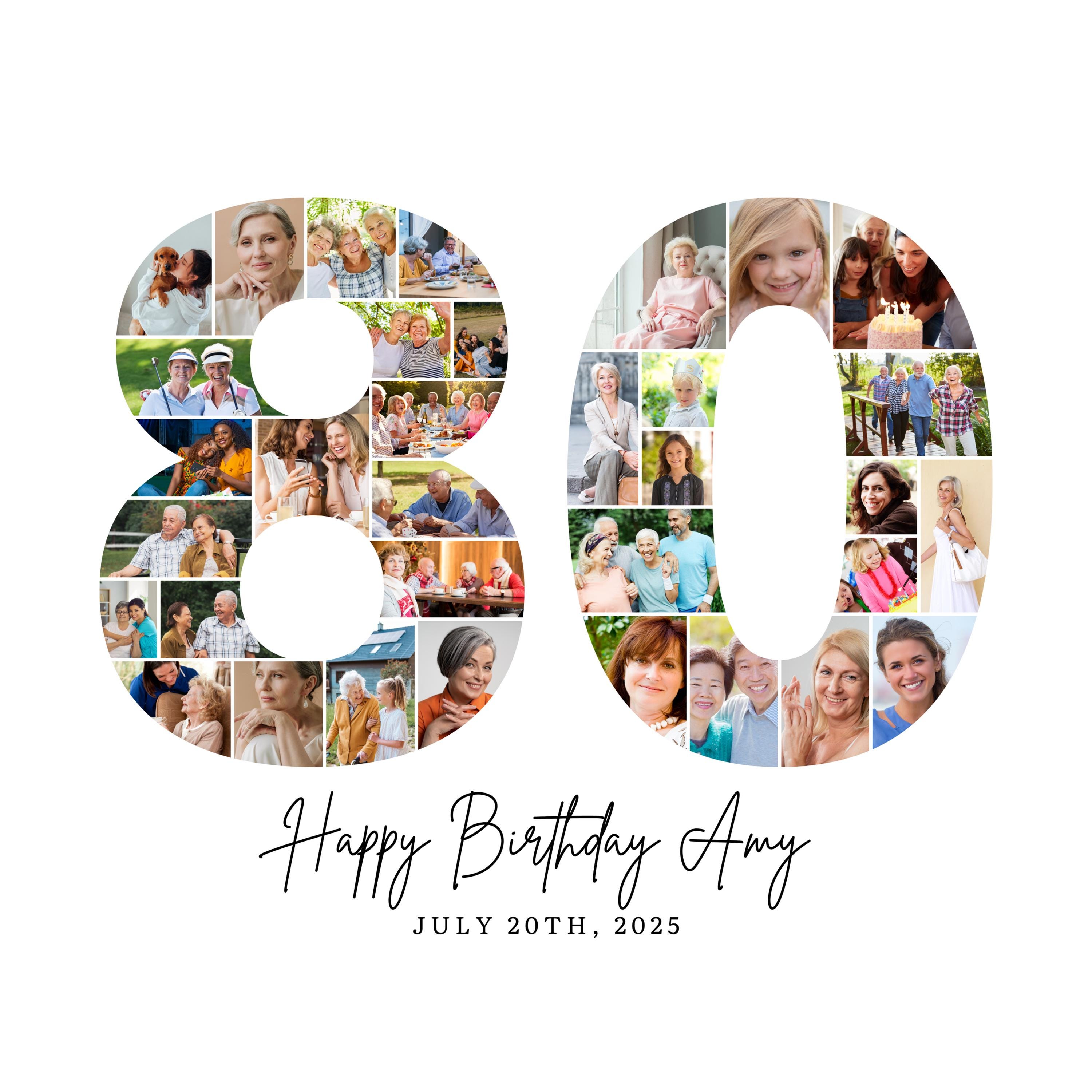 80th Birthday Photo Collage Template, Number 80 Collage, 80th Collage, Custom Gift for her, 80th Birthday, Number Collage, Canva Template