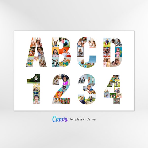 Letters & Numbers Photo Collage Template, Alphabet Photo Collage, Number Photo Collage, Letters Photo Collage, Storyboard Memorial, Canva