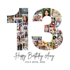 13th Birthday Photo Collage Template, Number 13 Collage, 13th Collage, Custom Gift for her, 13th Birthday, Number Collage, Canva Template