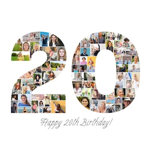 Modelo de colagem de fotos de 20º aniversário, colagem de número 20, colagem de 20º aniversário, presente personalizado para ela, aniversário de 20º aniversário, colagem de números, modelo Canva