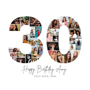 30th Birthday Photo Collage Template, Number 30 Collage, 30th Collage, Custom Gift for her, 30th Birthday, Number Collage, Canva Template