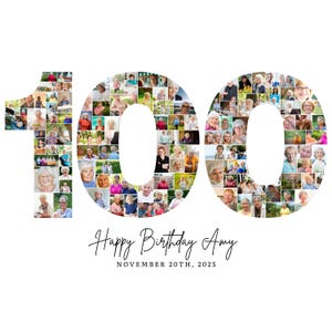 100th Birthday Photo Collage Template, Number 100 Collage, 100th Collage, Custom Gift for her, 100th Birthday, Number Collage, Canva