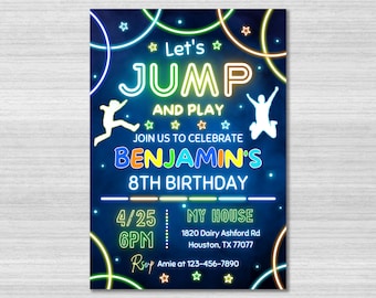 Jump Birthday Invitation, Jump Invite, Trampoline Party, Bounce House, Let&#39;s Jump Party, Trampoline Park, Tie Dye Jump, Editable Canva
