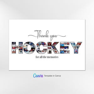 Może przedstawiać: Biała kartka z czarnym tekstem, który brzmi: "Dziękuję Hokej za wszystkie wspomnienia". Słowo "Hokej" składa się ze zdjęć hokeistów.