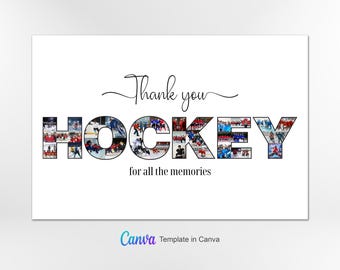 Hockey Photo Collage Template, Hockey Photo Collage, Hockey Collage Template, Custom Gift for Hockey, Hockey Gift, Canva Template