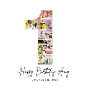 1st Birthday Photo Collage Template, Number 1 Collage, 1st Collage, Custom Gift for her, 1st Birthday, Number Collage, Canva Template