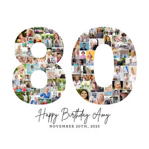 80th Birthday Photo Collage Template, Number 80 Collage, 80th Collage, Custom Gift for her, 80th Birthday, Number Collage, Canva Template