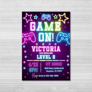 Videospiel Geburtstagseinladung Vorlage, Videospieleinladung, Videospiel einladen, Arcade Spiel, Mädchen Gamer Party, Spielparty, Canva