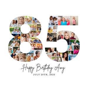 Sjabloon fotocollage 85e verjaardag, collage nummer 85, collage 85, aangepast cadeau voor haar, 85e verjaardag, collage nummer, canvassjabloon