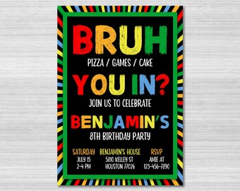 Bruh Birthday Invitation Template, Bruh Invitation, Bruh Rainbow Invite, Bruh Party, Teenager Boys Party, Bruh It's My Birthday, Canva