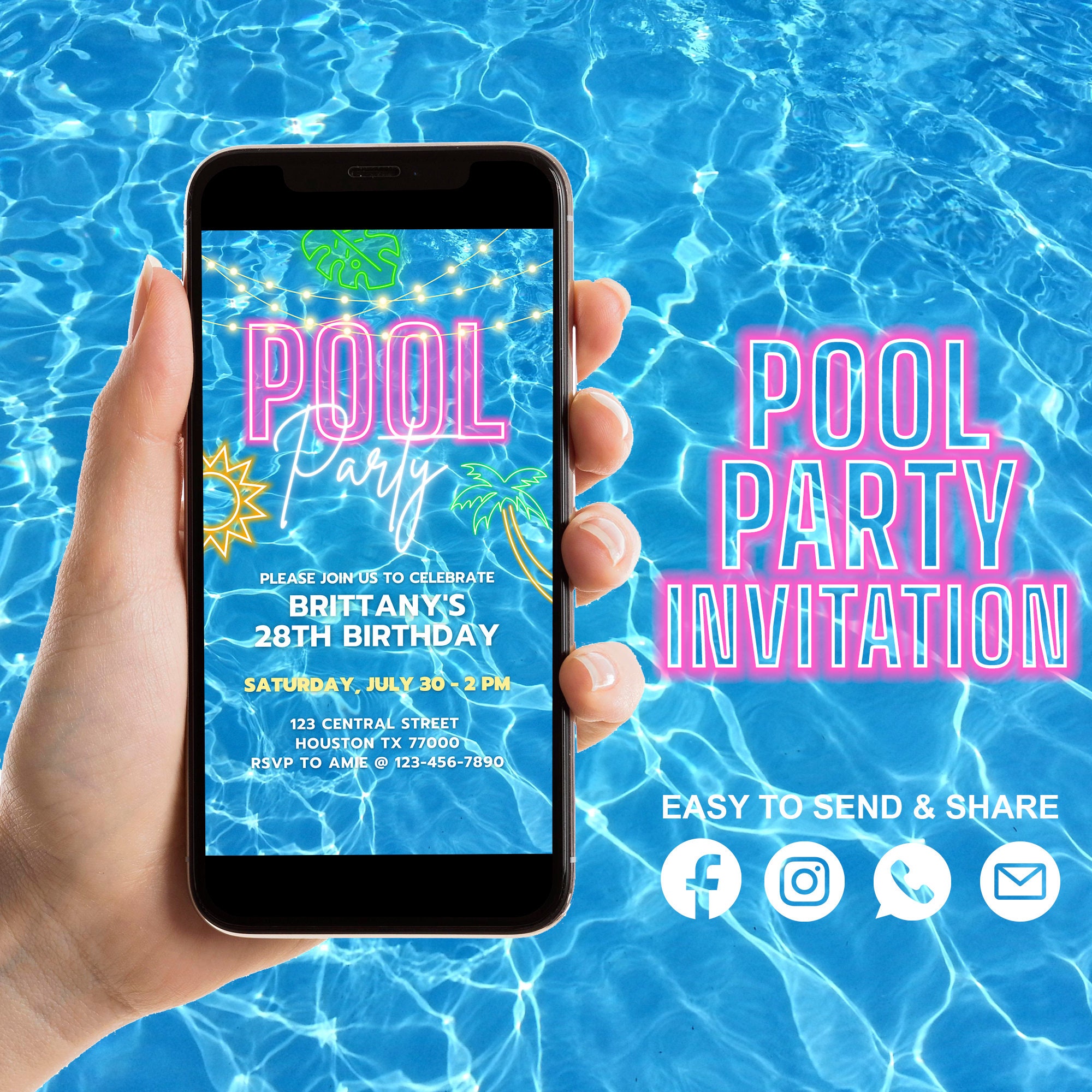 Pool Party Invitation Text Invitation Iphone Invitation Etsy