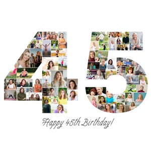 Modèle de collage photo 45e anniversaire, collage numéro 45, collage 45e, cadeau personnalisé pour elle, 45e anniversaire, collage numéro, modèle de toile