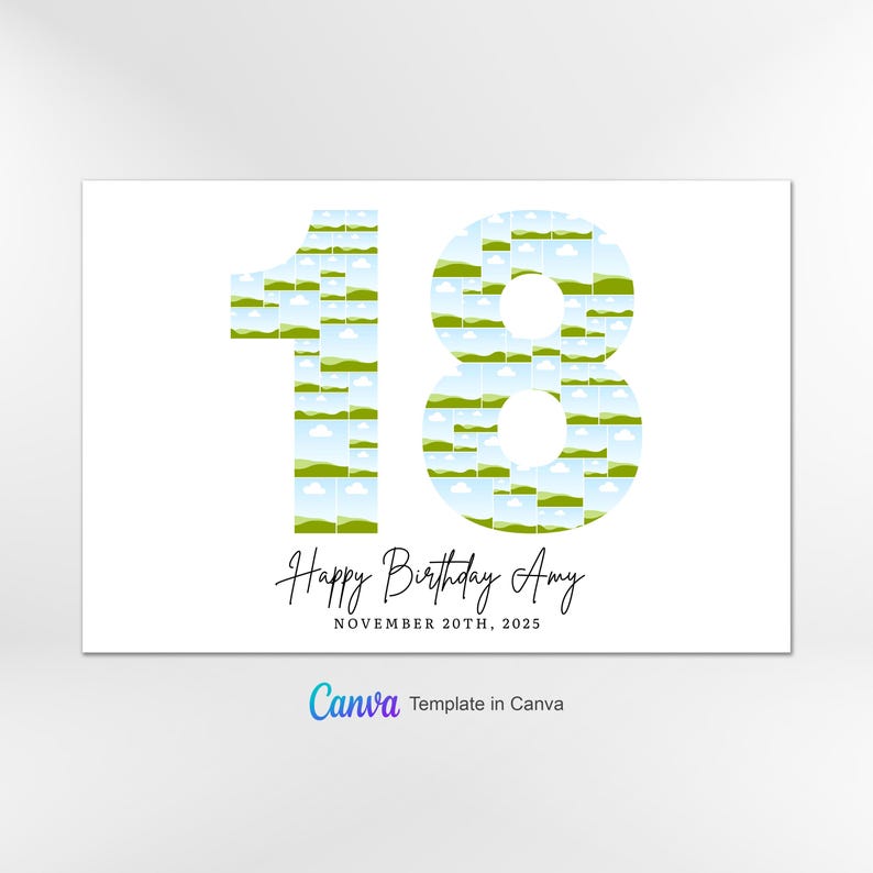 Plantilla de collage de fotos para el 18.º cumpleaños, collage del número 18, regalo personalizado para ella, collage de números, plantilla de Canva imagen 4