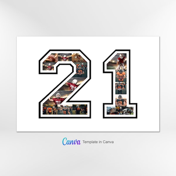 Numbers Photo Collage Template, Number Photo Collage, Sports Number, Number with border, Storyboard Memorial, Anniversary, Graduation Canva