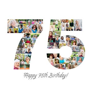 Sjabloon fotocollage 75e verjaardag, collage nummer 75, collage 75, aangepast cadeau voor haar, 75e verjaardag, collage nummer, canvassjabloon