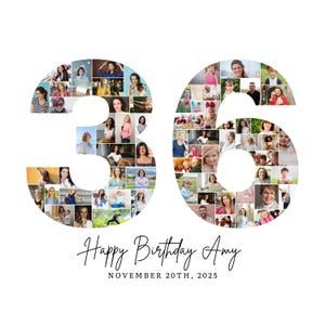 Mall för fotocollage för 36-årsdag, Collage med nummer 36, Collage med 36-åringar, Anpassad present till henne, 36-årsdag, Siffercollage, Canva-mall