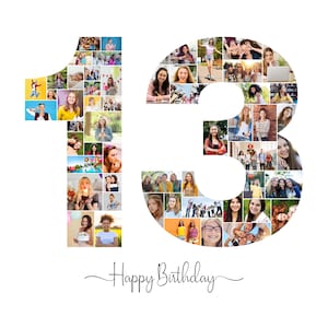 13th Birthday Photo Collage Template, Number 13 Collage, 13th Collage, Custom Gift for her, 13th Birthday, Number Collage, Canva Template