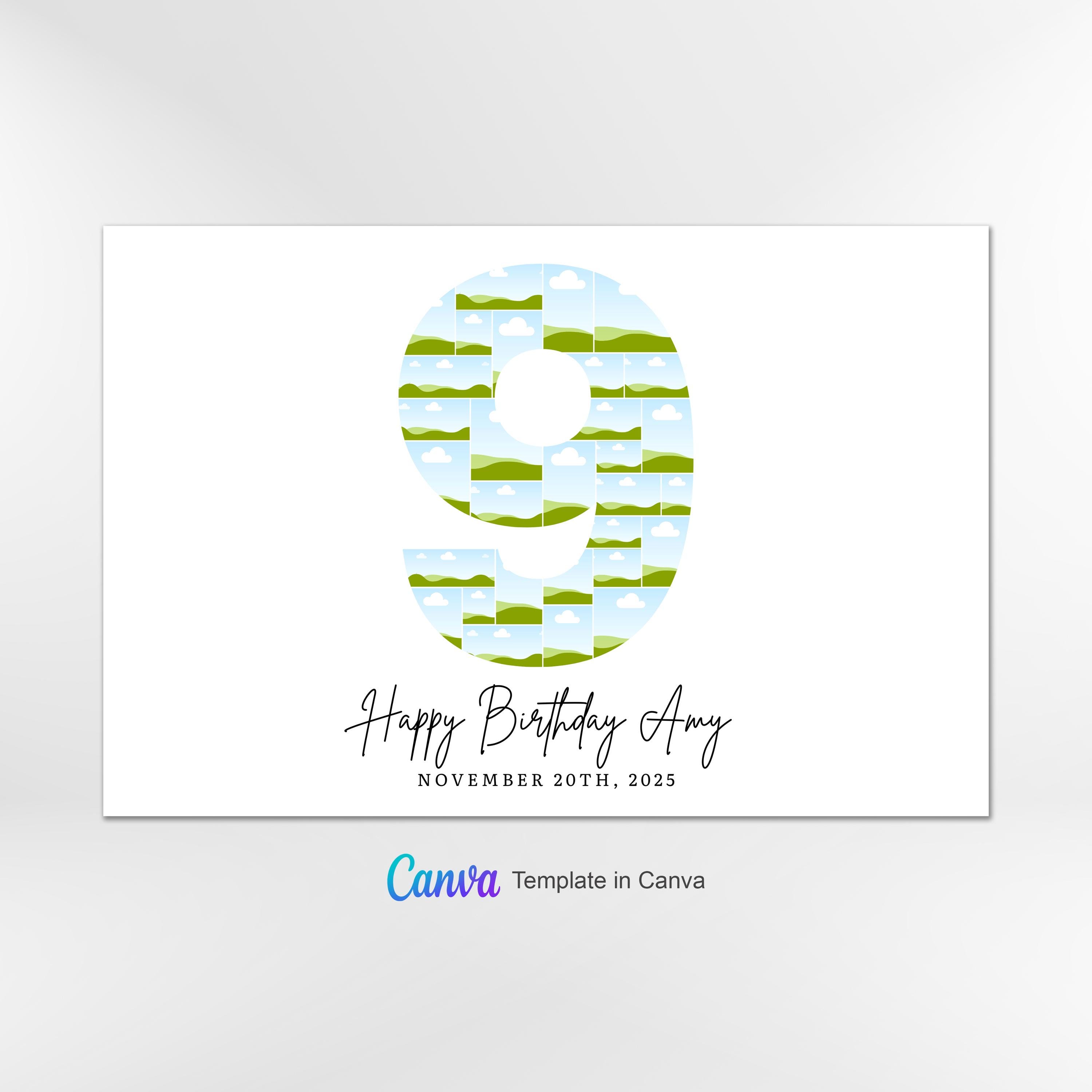 9th Birthday Photo Collage Template, Number 9 Collage, 9th Collage ...