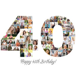 Modèle de collage photo 40e anniversaire, collage chiffre 40, collage 40e, cadeau personnalisé pour elle, 40e anniversaire, collage chiffre, modèle de toile