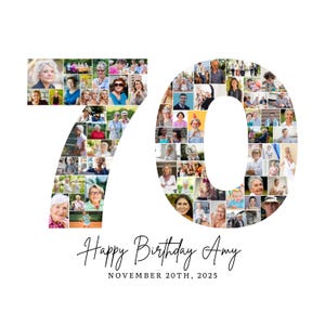 Mall för fotocollage för 70-årsdag, Collage med nummer 70, 70-årscollage, Anpassad present till henne, 70-årsdag, Siffercollage, Canva-mall