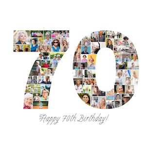 70th Birthday Photo Collage Template, Number 70 Collage, 70th Collage, Custom Gift for her, 70th Birthday, Number Collage, Canva Template