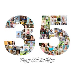 35th Birthday Photo Collage Template, Number 35 Collage, 35th Collage, Custom Gift for her, 35th Birthday, Number Collage, Canva Template