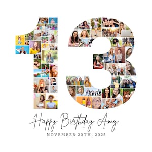 13th Birthday Photo Collage Template, Number 13 Collage, 13th Collage, Custom Gift for her, 13th Birthday, Number Collage, Canva Template