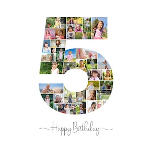 5th Birthday Photo Collage Template, Number 5 Collage, 5th Collage, Custom Gift for her, 5th Birthday, Number Collage, Canva Template