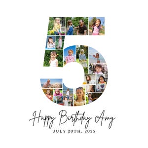 5th Birthday Photo Collage Template, Number 5 Collage, 5th Collage, Custom Gift for her, 5th Birthday, Number Collage, Canva Template