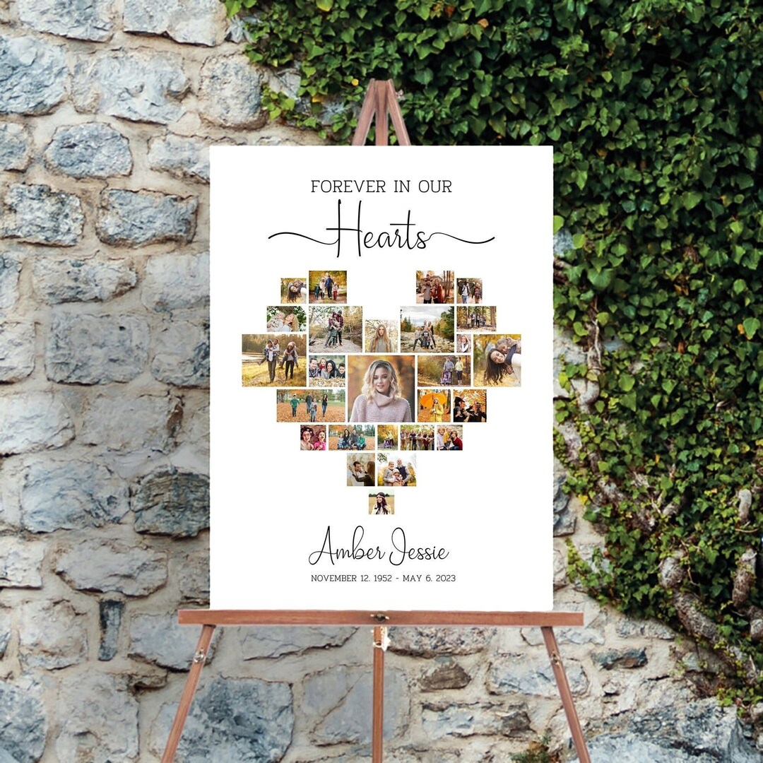 Funeral Heart Collage Sign, Funeral Memorial Sign Template, Celebration ...