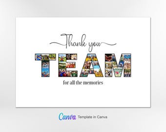 Team Photo Collage Template, Team Photo Collage, Team Collage Template, Custom Gift for Team, Sports Team Gift, Canva Template, Coach Photo