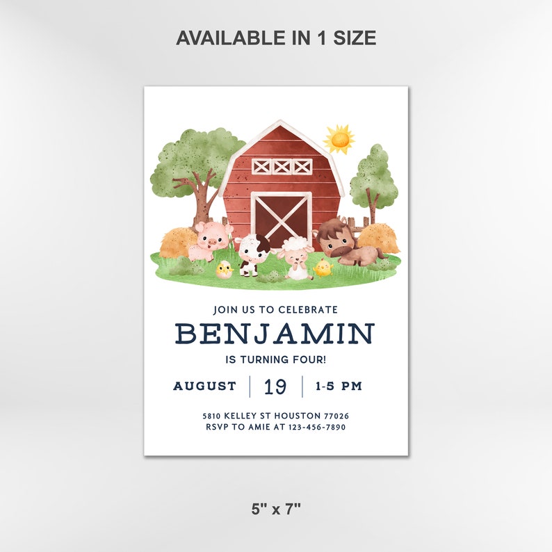 Farm Birthday Invitation Template, Farm Invitation, Farm Animals Invite, Barnyard, Barn Animals Party, Ranch Kids Party, Editable Canva image 4