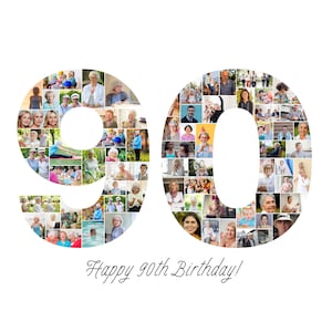 90th Birthday Photo Collage Template, Number 90 Collage, 90th Collage, Custom Gift for her, 90th Birthday, Number Collage, Canva Template