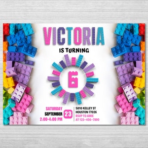 Building Blocks Birthday Invitation Template, Building Blocks Invitation, Building Block Party, Building Bricks Invite, Editable Canva